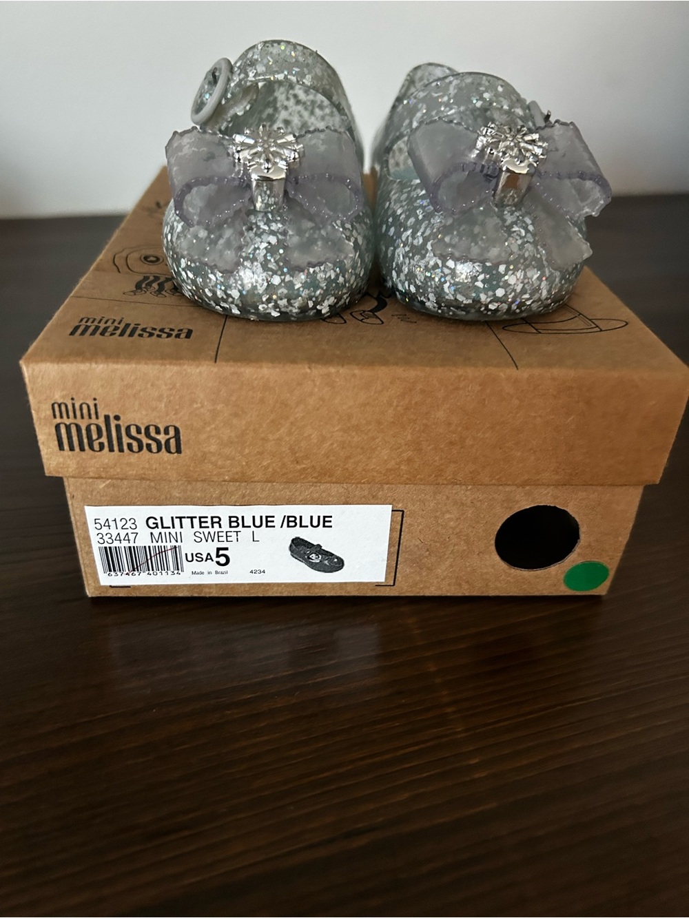 Mini Melissa Glitter Blue Jelly Mary Jane with Bow and Rhinestone